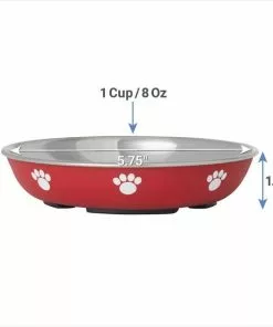 Frisco Heavy Duty Non-Skid Saucer Cat Bowl, Red Paw -Dog Cat Corner 213423 PT1. SY630 V1600374529