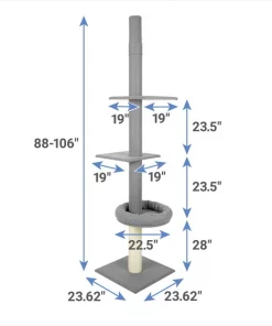 Frisco 88 to 106-in 3 Level Floor to Ceiling Heavy Duty Cat Tower -Dog Cat Corner 214389 PT1. SY630 V1602837999