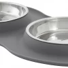 Frisco Double Stainless Steel Dog & Cat Bowl with Silicone Mat, Light Gray, 1.75 Cups -Dog Cat Corner 215986 MAIN. SY630 V1591020063