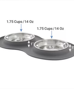 Frisco Double Stainless Steel Dog & Cat Bowl with Silicone Mat, Light Gray, 1.75 Cups -Dog Cat Corner 215986 PT1. SY630 V1600374839