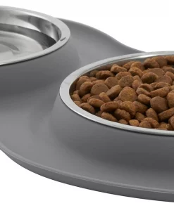 Frisco Double Stainless Steel Dog & Cat Bowl with Silicone Mat, Light Gray, 1.75 Cups -Dog Cat Corner 215986 PT2. SY630 V1591020064