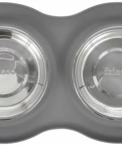 Frisco Double Stainless Steel Dog & Cat Bowl with Silicone Mat, Light Gray, 1.75 Cups -Dog Cat Corner 215986 PT3. SY630 V1591020066