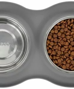 Frisco Double Stainless Steel Dog & Cat Bowl with Silicone Mat, Light Gray, 1.75 Cups -Dog Cat Corner 215986 PT4. SY630 V1591020068