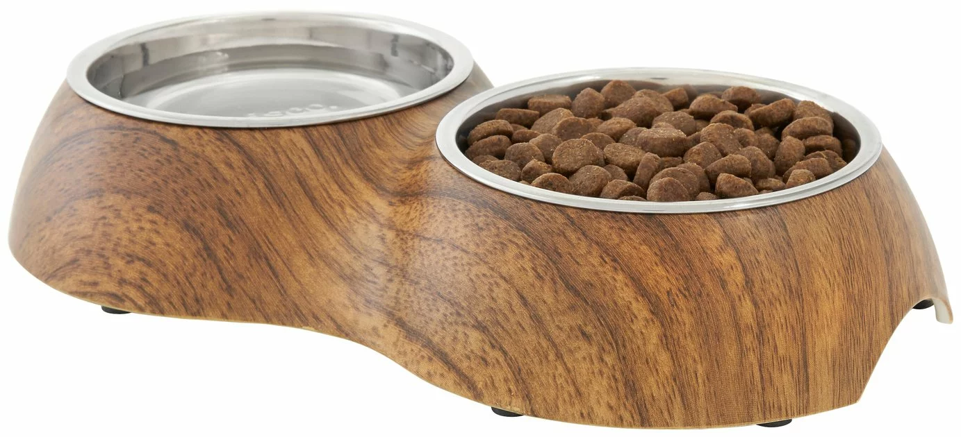 Frisco Double Stainless Steel Bowl, Wood Design, 0.75 Cup 5 Frisco Double Stainless Steel Bowl, Wood Design, 0.75 Cup - Image 3