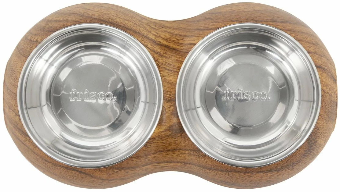 Frisco Double Stainless Steel Bowl, Wood Design, 0.75 Cup 6 Frisco Double Stainless Steel Bowl, Wood Design, 0.75 Cup - Image 4