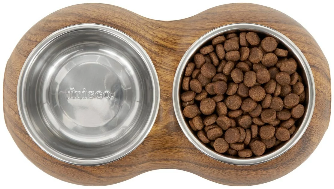 Frisco Double Stainless Steel Bowl, Wood Design, 0.75 Cup 7 Frisco Double Stainless Steel Bowl, Wood Design, 0.75 Cup - Image 5