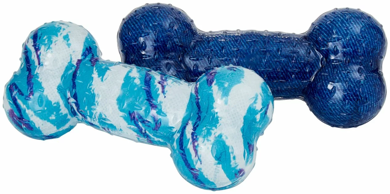 Frisco Retro Denim & Swirl Bone TPR Squeaky Dog Toy 3 Frisco Retro Denim & Swirl Bone TPR Squeaky Dog Toy