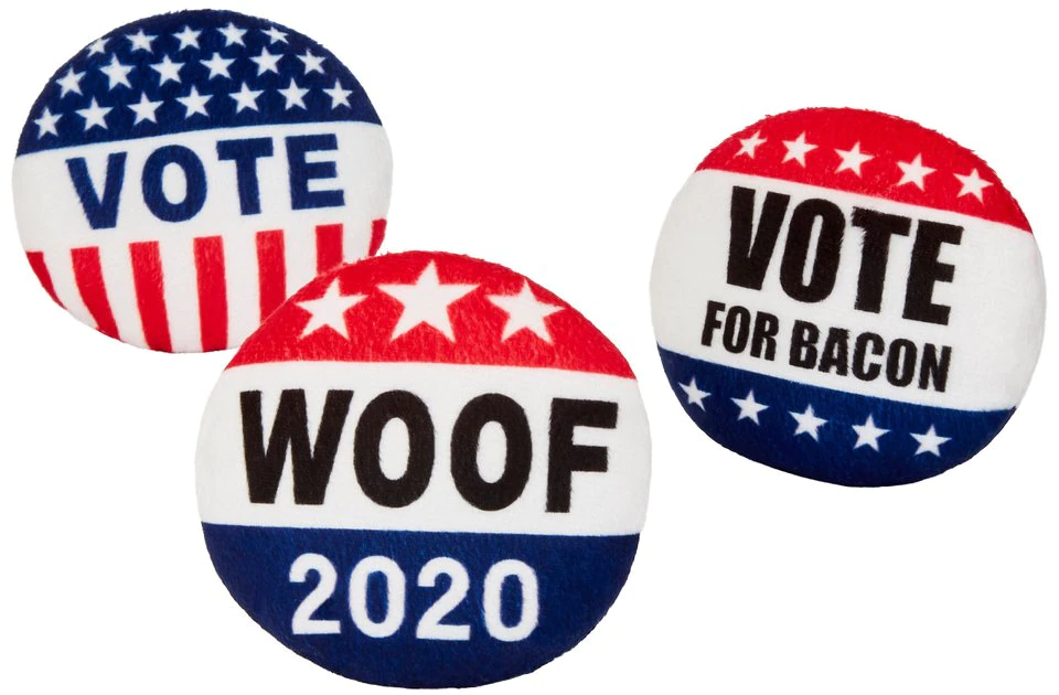 Frisco Plush Squeaky Voting Pins Dog Toy, 3 count 3 Frisco Plush Squeaky Voting Pins Dog Toy, 3 count