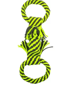 Frisco Dual Handle Neon Rope Squeaky Dog Toy, Yellow & Gray