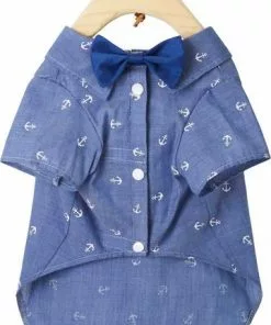 Frisco Anchor Print Chambray Dog & Cat Button Up Shirt