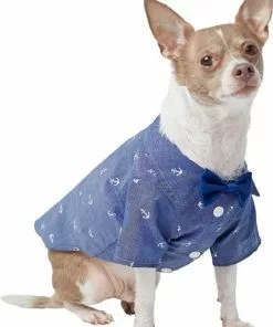 Frisco Anchor Print Chambray Dog & Cat Button Up Shirt -Dog Cat Corner 249104 PT2. SY630 V1624610257