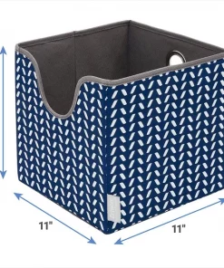 Frisco Square Collapsible Pet Toy Storage Bin, Navy Herringbone -Dog Cat Corner 250566 PT2. SY630 V1613774177