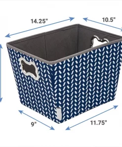 Frisco Rectangle Collapsible Pet Toy Storage Bin, Navy Herringbone -Dog Cat Corner 250574 PT2. SY630 V1613772984