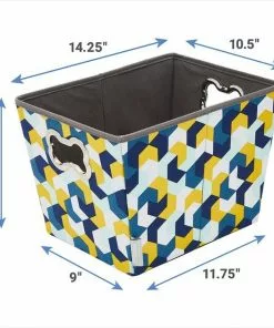 Frisco Rectangle Collapsible Pet Toy Storage Bin, Yellow Geometric -Dog Cat Corner 250578 PT2. SY630 V1613774487