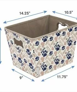 Frisco Rectangle Collapsible Pet Toy Storage Bin, Tan Novelty Paws -Dog Cat Corner 250581 PT2. SY630 V1613773601