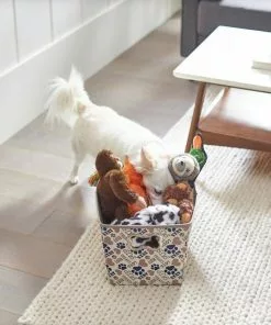 Frisco Rectangle Collapsible Pet Toy Storage Bin, Tan Novelty Paws -Dog Cat Corner 250581 PT3. SY630 V1615572098