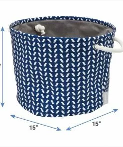 Frisco Round Collapsible Pet Toy Storage Bin, Navy Herringbone -Dog Cat Corner 250583 PT2. SY630 V1613773007