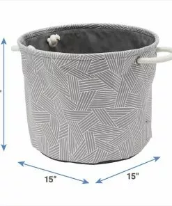 Frisco Round Collapsible Pet Toy Storage Bin, Gray Basket Weave -Dog Cat Corner 250585 PT2. SY630 V1613774793
