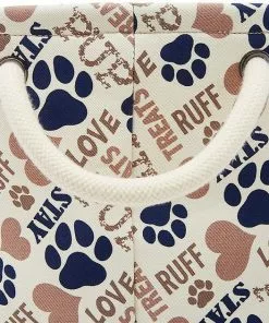 Frisco Round Collapsible Pet Toy Storage Bin, Tan Novelty Paws -Dog Cat Corner 250589 PT1. SY630 V1613774203