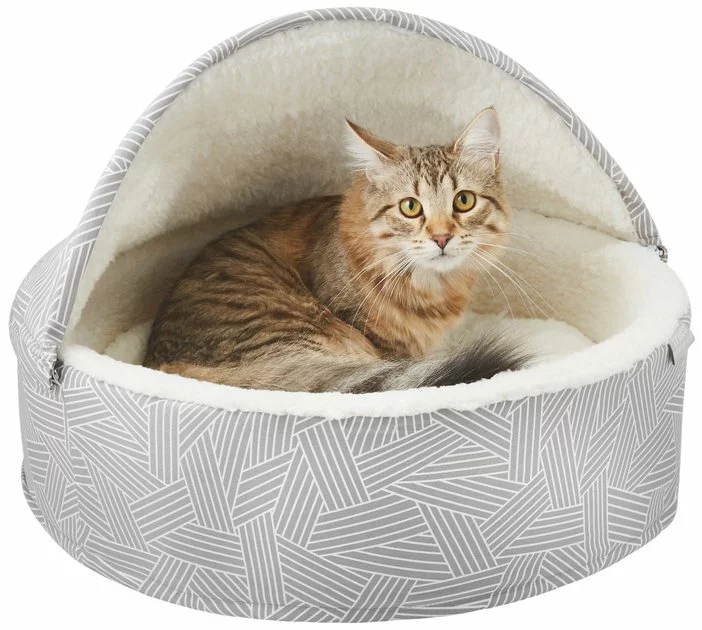 Frisco Hooded Zipper Cat & Dog Covered Bed, Gray Basket Weave 6 Frisco Hooded Zipper Cat & Dog Covered Bed, Gray Basket Weave - Image 4