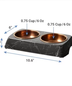 Frisco Copper Stainless Steel Double Dog & Cat Bowls with Black Marble Stand, 0.75 Cups -Dog Cat Corner 253058 PT1. SY630 V1618857194