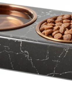 Frisco Copper Stainless Steel Double Dog & Cat Bowls with Black Marble Stand, 0.75 Cups -Dog Cat Corner 253058 PT3. SY630 V1616593931