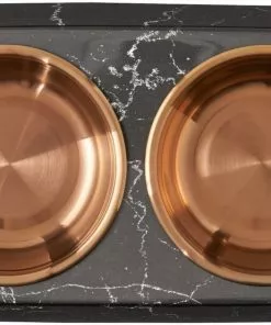 Frisco Copper Stainless Steel Double Dog & Cat Bowls with Black Marble Stand, 0.75 Cups -Dog Cat Corner 253058 PT4. SY630 V1616595761