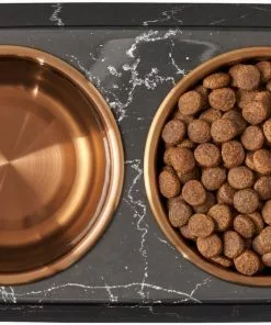 Frisco Copper Stainless Steel Double Dog & Cat Bowls with Black Marble Stand, 0.75 Cups -Dog Cat Corner 253058 PT5. SY630 V1616595394