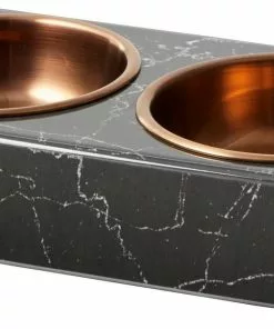 Frisco Copper Stainless Steel Double Dog & Cat Bowls with Black Marble Stand, 0.75 Cups -Dog Cat Corner 253058 PT6. SY630 V1616595467