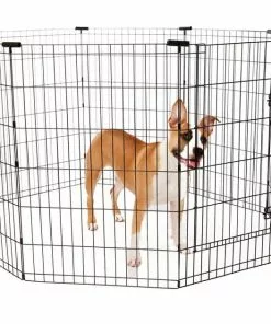 Frisco Heavy Duty Fold & Carry Double Door Collapsible Wire Dog Crate & Frisco Wire Dog Exercise Pen with Step-Through Door, Black -Dog Cat Corner 255537 PT4. SY630 V1603646503