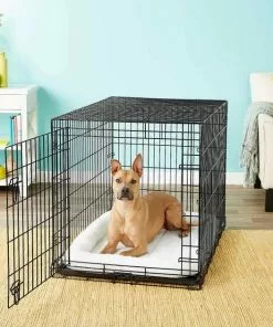 Frisco Heavy Duty Fold & Carry Single Door Collapsible Wire Dog Crate & Frisco Quilted Dog Crate Mat, Ivory -Dog Cat Corner 255555 PT2. SY630 V1603545090