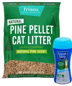 Fresh Step||Frisco Fresh Step Fresh Scent Cat Litter Deodorizing Crystals, 15-oz bottle & Frisco Pine Pellet Unscented Non-Clumping Wood Cat Litter, 40-lb bag