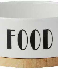 Frisco Ceramic Food Dog & Cat Bowl with Wood Base