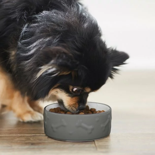 Frisco Bones Non-skid Ceramic Dog & Cat Bowl, Gray 5 Frisco Bones Non-skid Ceramic Dog & Cat Bowl, Gray - Image 3