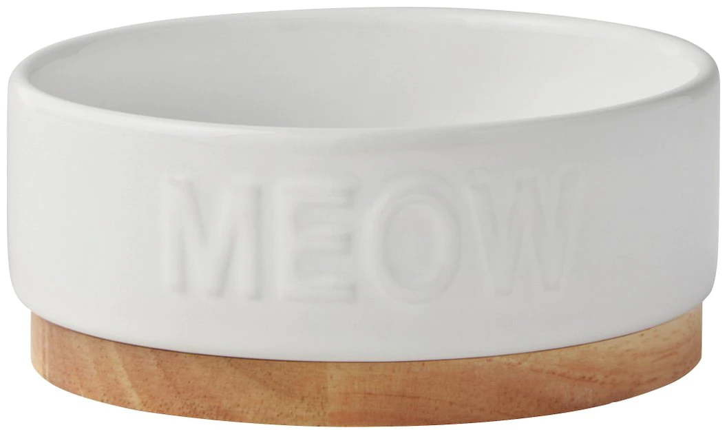 Frisco Round Meow Non-skid Ceramic Cat Bowl with Wood Base, 1.25 cups 3 Frisco Round Meow Non-skid Ceramic Cat Bowl with Wood Base, 1.25 cups