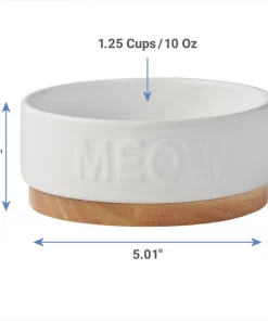 Frisco Round Meow Non-skid Ceramic Cat Bowl with Wood Base, 1.25 cups 9 Frisco Round Meow Non-skid Ceramic Cat Bowl with Wood Base, 1.25 cups -Dog Cat Corner 256078 PT1. SY630 V1616696853