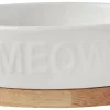 Frisco Oval Meow Non-skid Ceramic Cat Bowl with Wood Base, 1 Cup -Dog Cat Corner 256080 MAIN. SY630 V1615300007