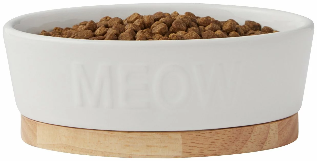 Frisco Oval Meow Non-skid Ceramic Cat Bowl with Wood Base, 1 Cup 6 Frisco Oval Meow Non-skid Ceramic Cat Bowl with Wood Base, 1 Cup - Image 4