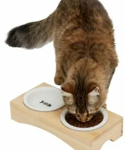 Frisco Double Elevated Cat Bowl with Wood Stand, 0.62 Cup