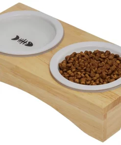 Frisco Double Elevated Cat Bowl with Wood Stand, 0.62 Cup -Dog Cat Corner 256082 PT3. SY630 V1615312021