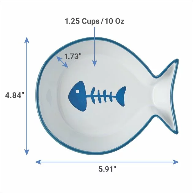 Frisco Fish Shaped Non-skid Ceramic Cat Bowl, 1.37 Cups 4 Frisco Fish Shaped Non-skid Ceramic Cat Bowl, 1.37 Cups - Image 2