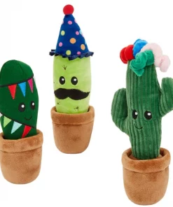 Frisco Birthday Cactus Plush Squeaky Dog Toy, 3 count