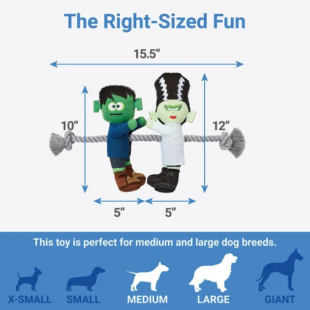 Frisco Frankenstein & Bride Plush with Rope Squeaky Dog Toy 4 Frisco Frankenstein & Bride Plush with Rope Squeaky Dog Toy - Image 2