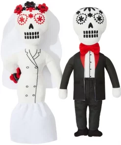 Frisco Sugar Skull Bride & Groom Plush Squeaky Dog Toy, 2 count