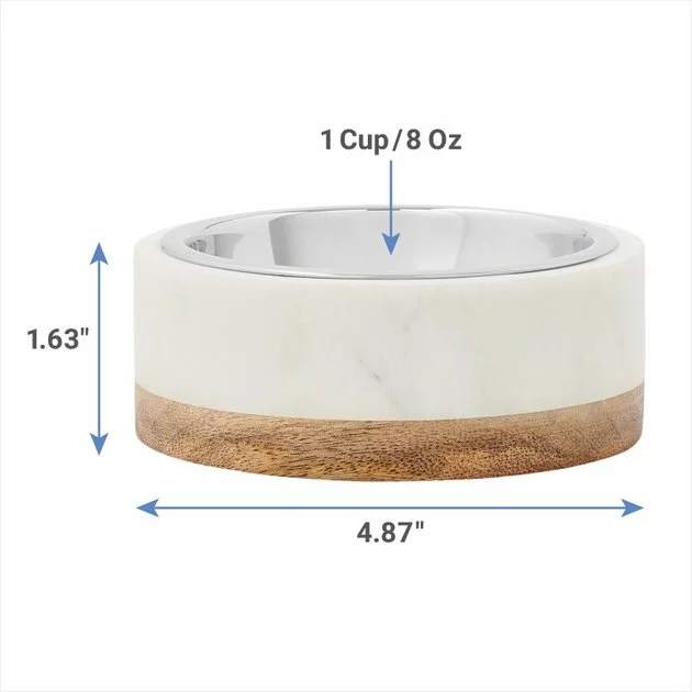 Frisco Marble Design Stainless Steel Dog & Cat Bowl with Wooden Base 4 Frisco Marble Design Stainless Steel Dog & Cat Bowl with Wooden Base - Image 2