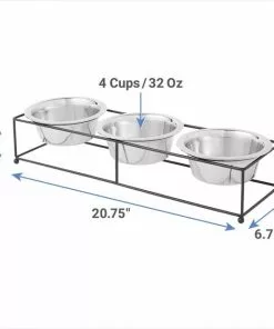 Frisco Straight Triple Feeder Stainless Steel Dog & Cat Bowl -Dog Cat Corner 277568 PT1. SY630 V1628861516