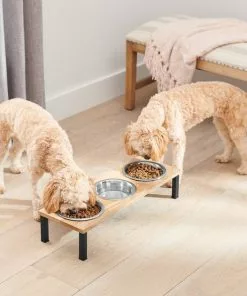 Frisco Dark Wooden Triple Elevated Stainless Steel Dog & Cat Bowl -Dog Cat Corner 277570 PT2. SY630 V1630345911