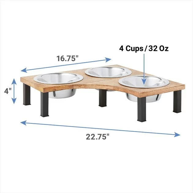 Frisco Corner Wooden Triple Elevated Dog & Cat Bowls 4 Frisco Corner Wooden Triple Elevated Dog & Cat Bowls - Image 2