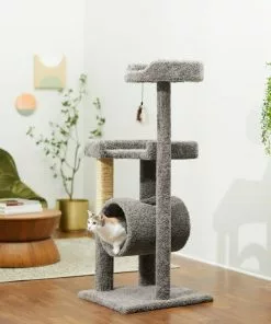 Frisco 54-in Real Carpet Cat Tree with Tunnel and Square Perches, Gray