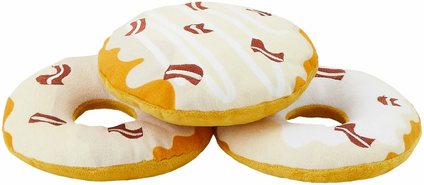 Frisco Maple Bacon Donuts Plush Squeaky Dog Toy, 3 count 3 Frisco Maple Bacon Donuts Plush Squeaky Dog Toy, 3 count